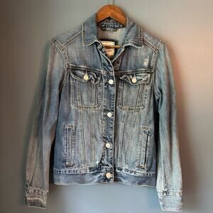 Abercrombie & Fitch Classic Denim Distressed Jean Jacket